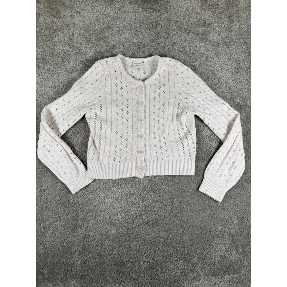 Abercrombie Kids Girls Cream Pointelle Cable Knit Button Cardigan Size 9/10